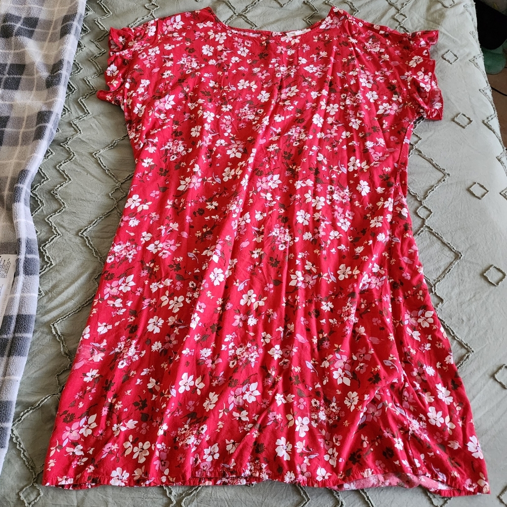 beachlunchlounge sz L large Red floral ruffle sleeve dress - Picture 2 of 7